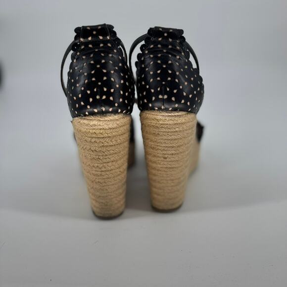 Tabitha Simmons Harp Espadrille Sandals Wedge Heel Black Laser Cut Size 7 - Picture 5 of 8